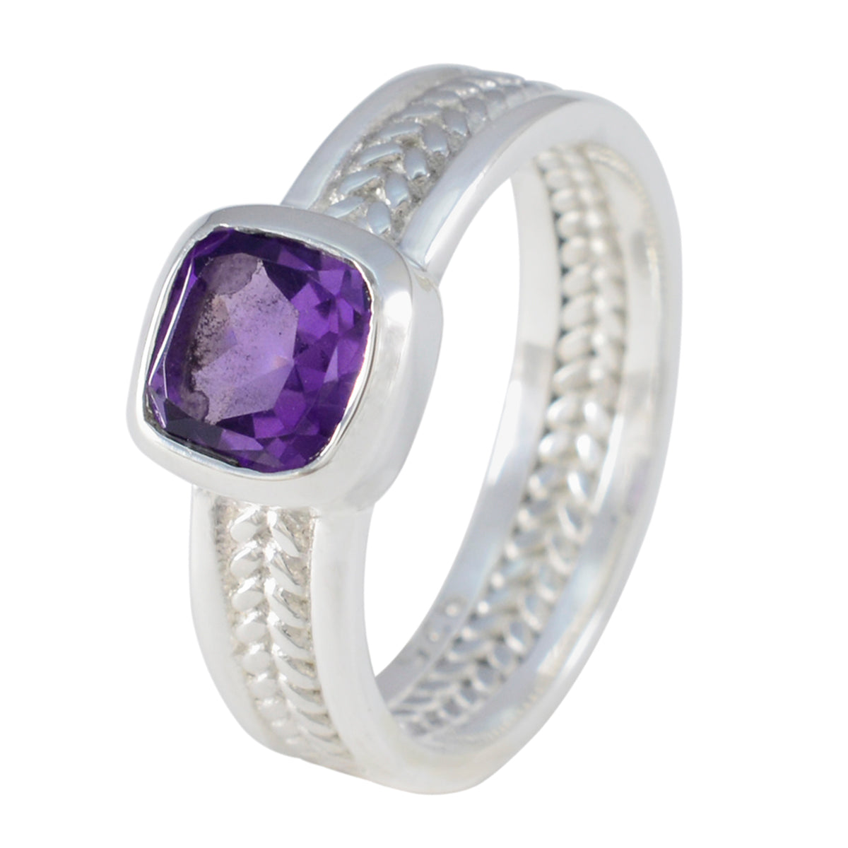 Amethyst Solitaire Middle Eastern 925 Sterling Silver Purple Gems Mid weight Rope Wire Band Jewelry