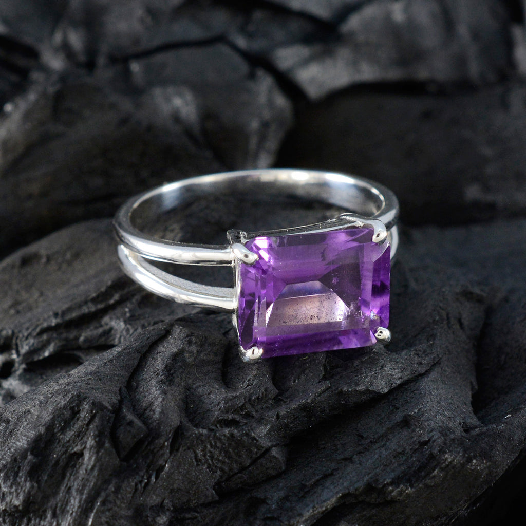 Amethyst Solitaire Moroccan 925 Silver Purple Gemstone Minimal Abstract Ring Jewellery