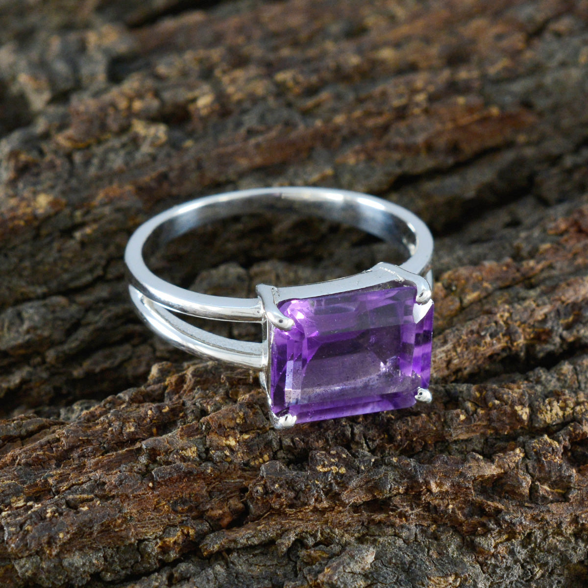 Amethyst Solitaire Moroccan 925 Silver Purple Gemstone Minimal Abstract Ring Jewellery
