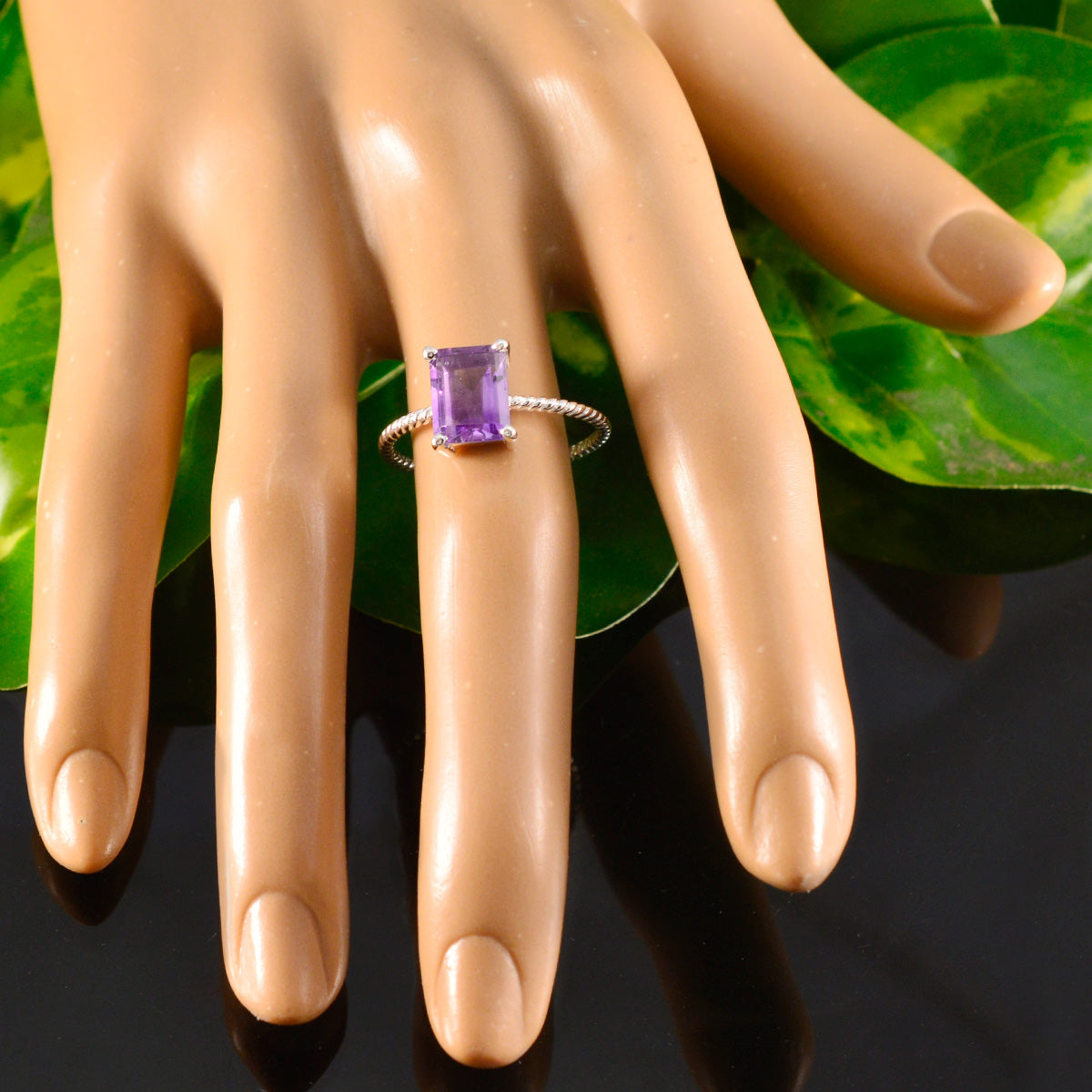 Amethyst Solitaire Turkish 925 Sterling Silver Purple Gems Delicate Twist Ring Jewellery