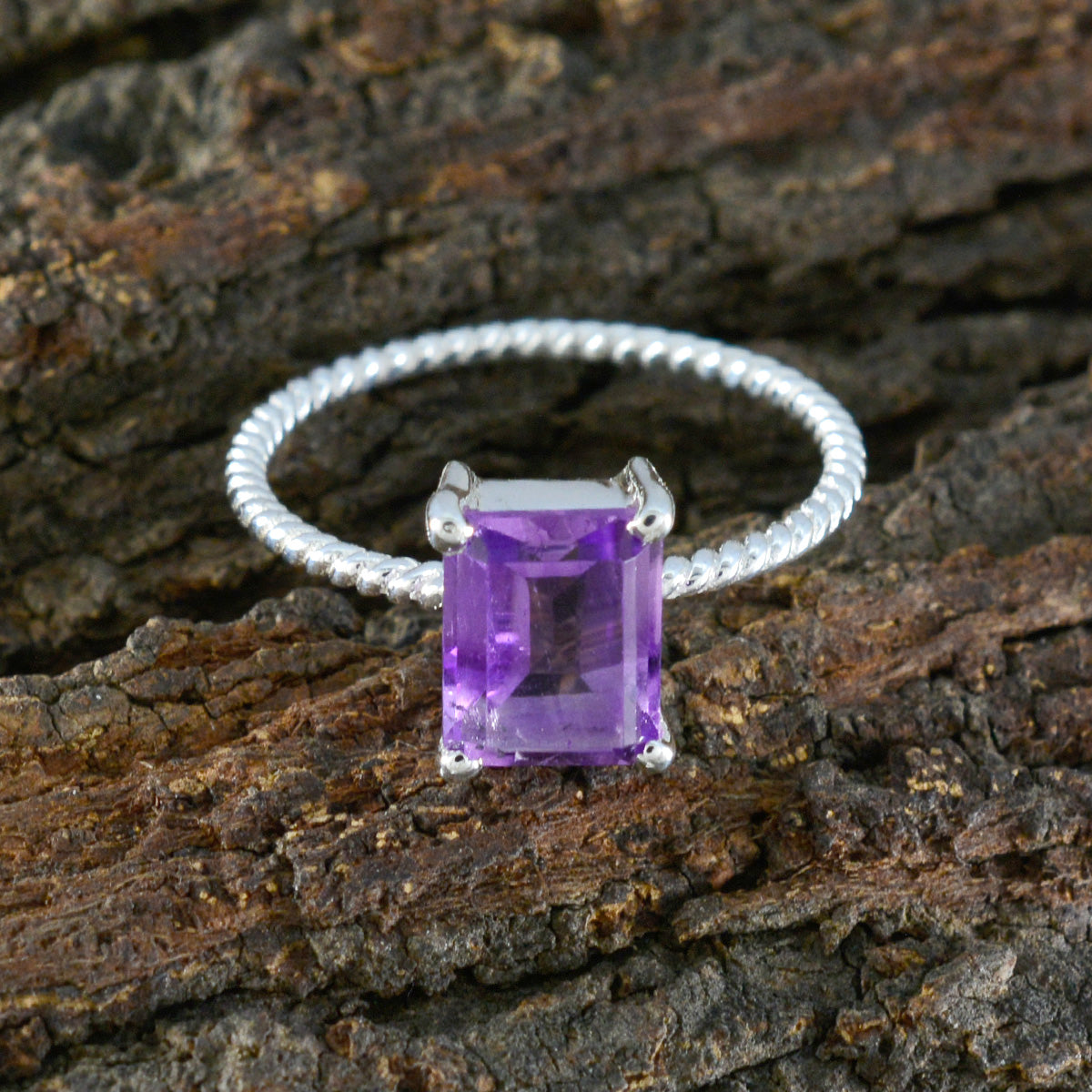 Amethyst Solitaire Turkish 925 Sterling Silver Purple Gems Delicate Twist Ring Jewellery