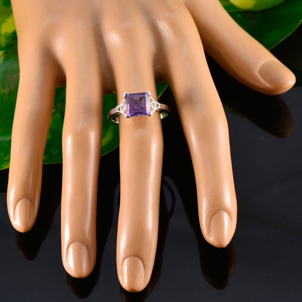 Amethyst Solitaire French Silver Purple Gemstone Featherlight Abstract Ring Jewellery