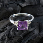 Amethyst Solitaire French Silver Purple Gemstone Featherlight Abstract Ring Jewellery