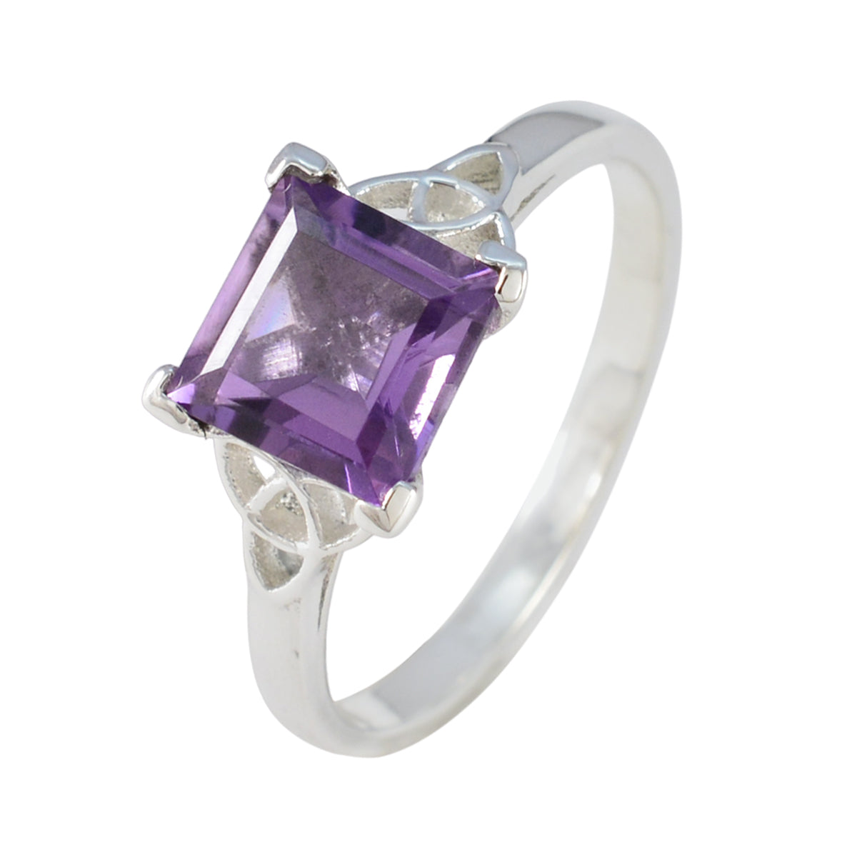 Bague abstraite légère en argent français avec solitaire en améthyste et pierre précieuse violette Image secondaire du produit