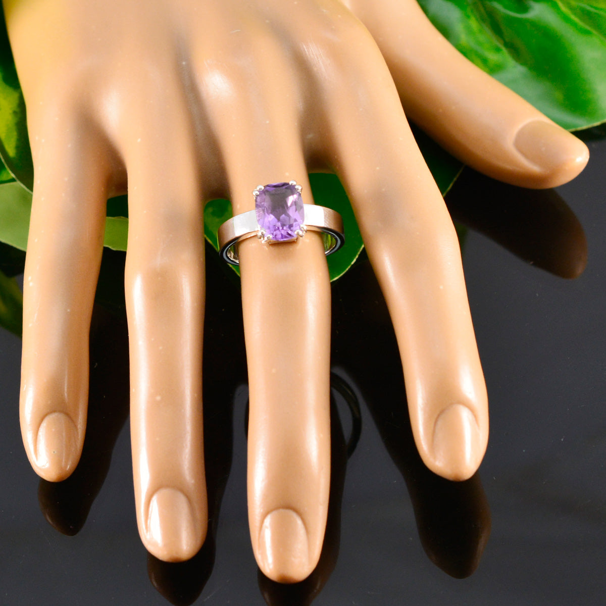 Amethyst Solitaire Indian 925 Sterling Silver Purple Gemstones Classic Abstract Ring Jewellery