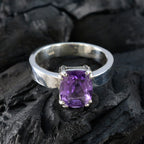 Amethyst Solitaire Indian 925 Sterling Silver Purple Gemstones Classic Abstract Ring Jewellery