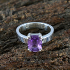 Amethyst Solitaire Indian 925 Sterling Silver Purple Gemstones Classic Abstract Ring Jewellery