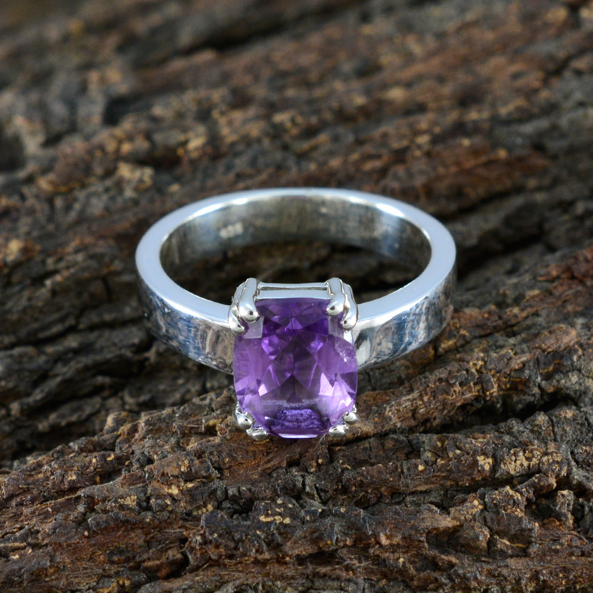 Amethyst Solitaire Indian 925 Sterling Silver Purple Gemstones Classic Abstract Ring Jewellery