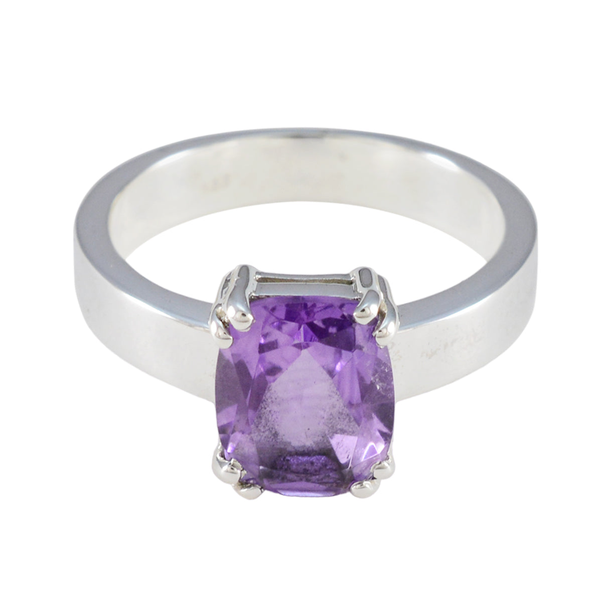 Amethyst Solitaire Indian 925 Sterling Silver Purple Gemstones Classic Abstract Ring Jewellery Image principale du produit