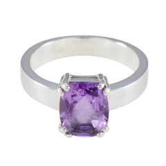 Amethyst Solitaire Indian 925 Sterling Silver Purple Gemstones Classic Abstract Ring Jewellery