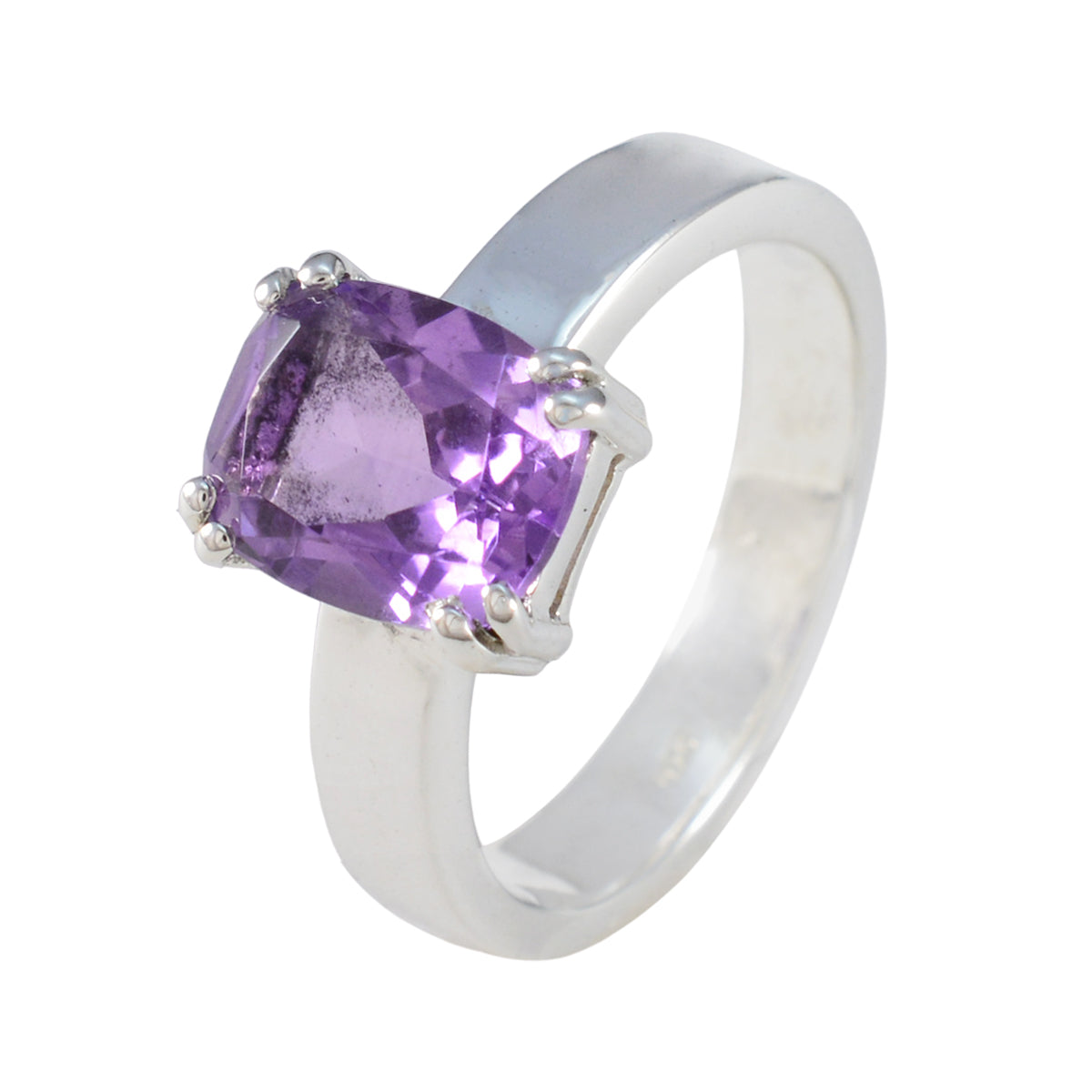 Bague indienne en argent sterling 925 avec solitaire en améthyste et pierres précieuses violettes, bijou abstrait classique Image secondaire du produit
