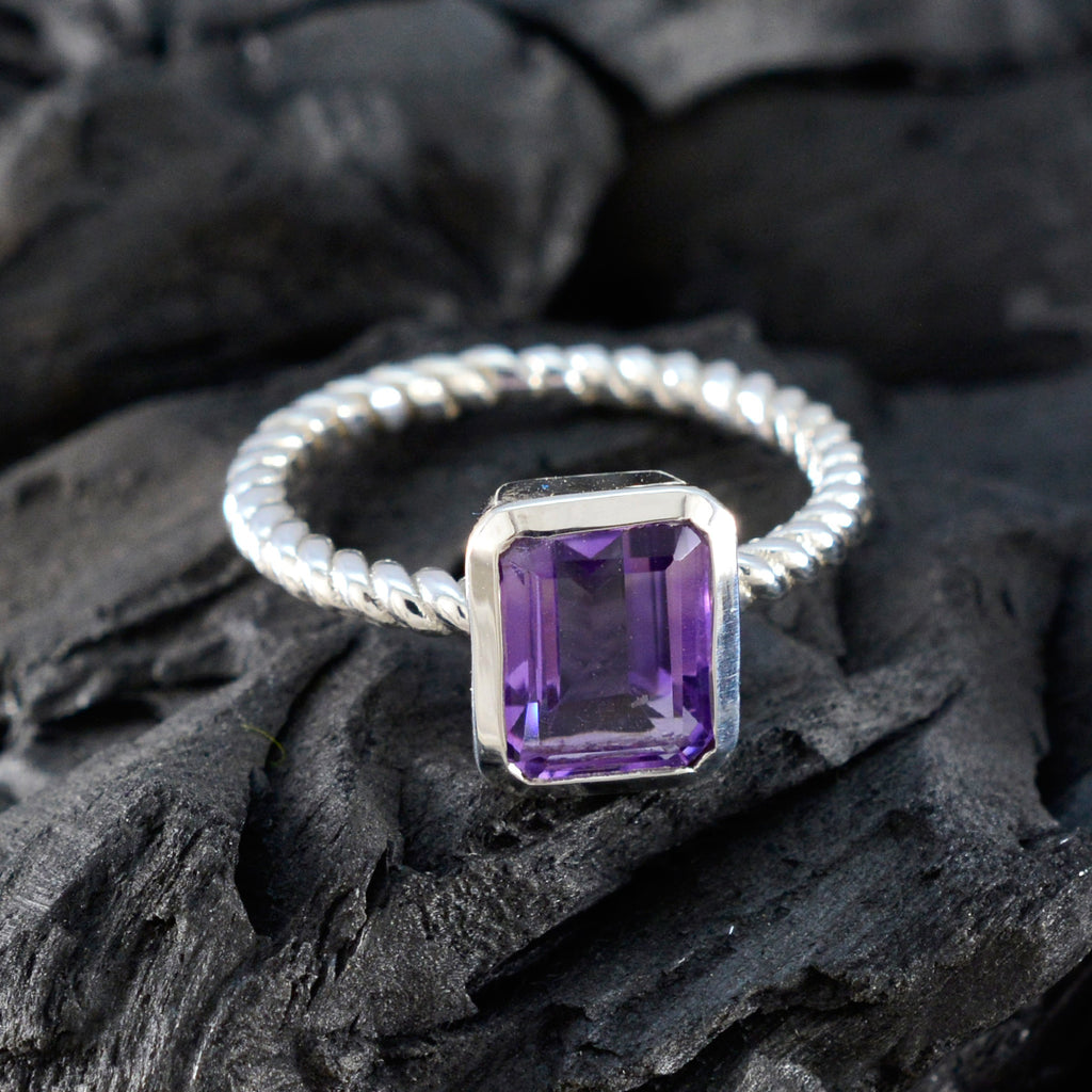 Amethyst Solitaire German Silver Purple Gems Featherlight Graceful Ring Jewelry