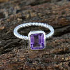 Amethyst Solitaire German Silver Purple Gems Featherlight Graceful Ring Jewelry
