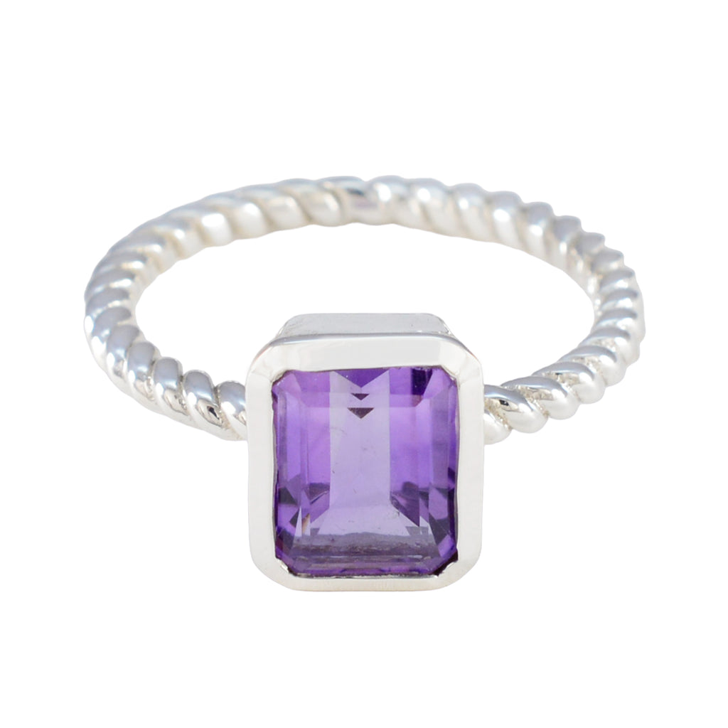 Amethyst Solitaire German Silver Purple Gems Featherlight Graceful Ring Jewelry