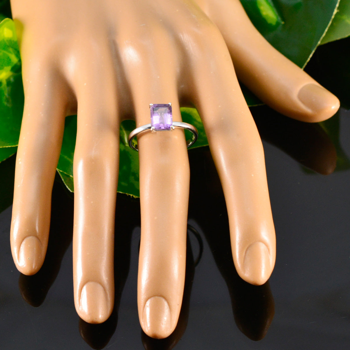 Amethyst Solitaire Turkish 925 Silver Purple Gems Delicate Graceful Ring Jewelry