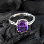 Amethyst Solitaire American 925 Sterling Silver Purple Gems Delicate Glamorous Ring Jewelry
