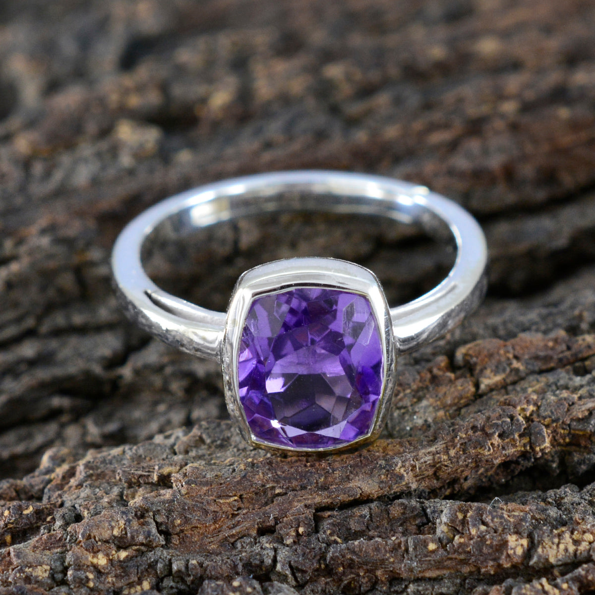 Amethyst Solitaire American 925 Sterling Silver Purple Gems Delicate Glamorous Ring Jewelry
