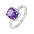 Amethyst Solitaire American 925 Sterling Silver Purple Gems Delicate Glamorous Ring Jewelry