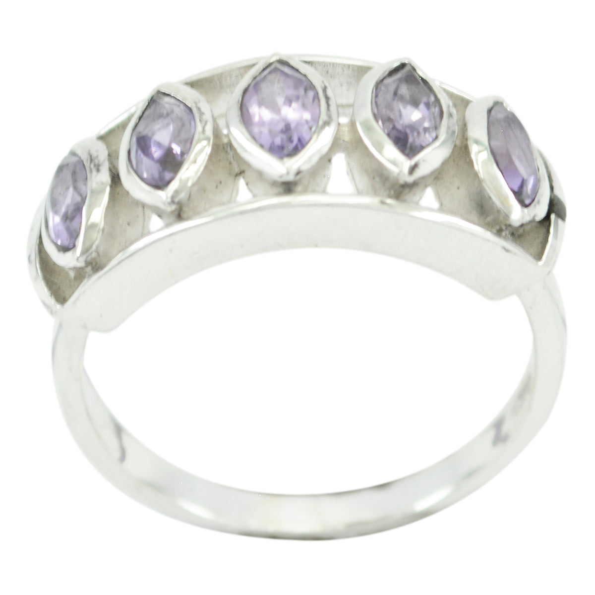 Amethyst Penta Russian 925 Silver Purple Gemstone Slim Romantic Ring Jewelry Hoofdafbeelding