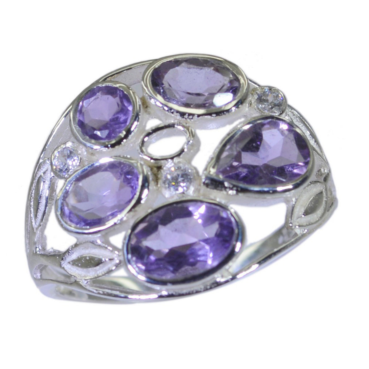 Amethyst Penta Russian 92.5 Silver Purple Gemstone Slim Romantic Ring Jewelry Imagen principal del producto