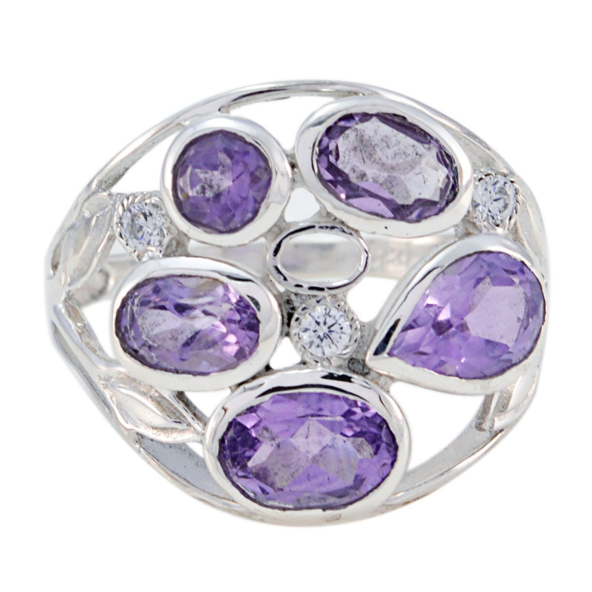 Amethyst Penta Russian 92.5 Silver Purple Gemstone Slim Romantic Ring Jewelry