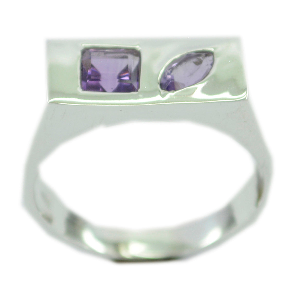 Anillo moderno y delgado con amatista "Toi et Moi" en plata egipcia 925 y gema morada. Imagen secundaria del producto