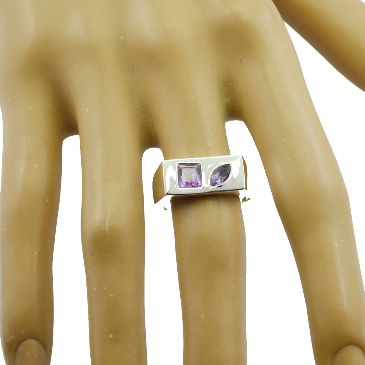 Amethyst Toi et Moi Egyptian 925 Silver Purple Gemstone Slim Modern Ring Jewellery