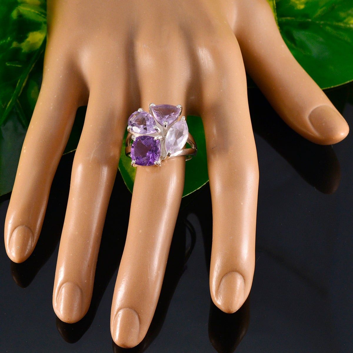 Amethyst quarter Indian 925 Silver Purple Gemstones Versatile Cocktail Ring Jewellery