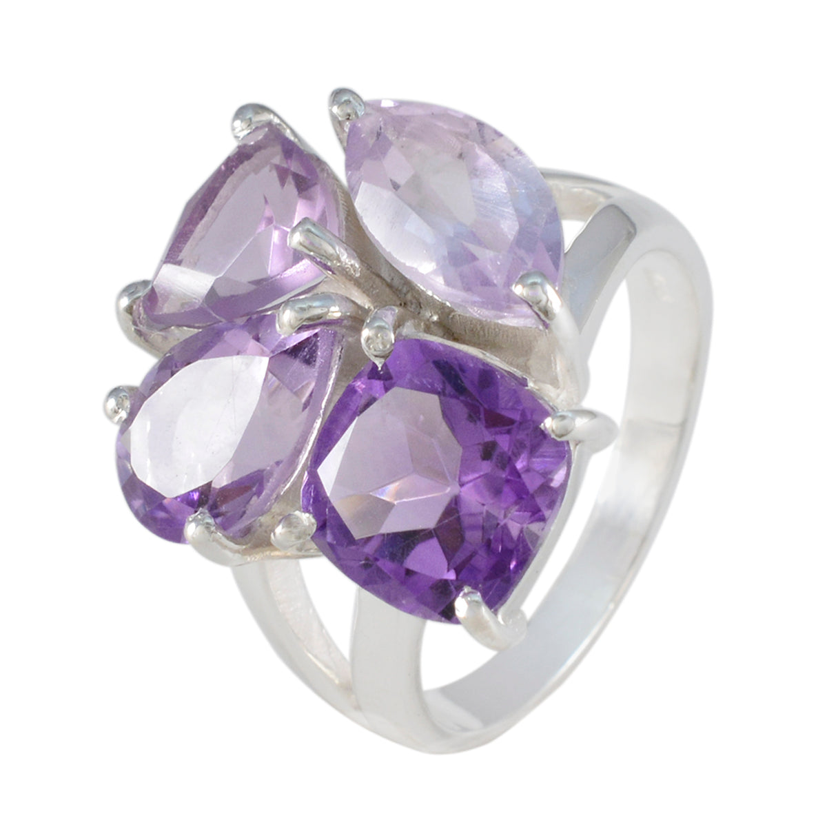 Anillo de cóctel versátil con piedras preciosas moradas y amatista en plata 925 india. Imagen secundaria del producto