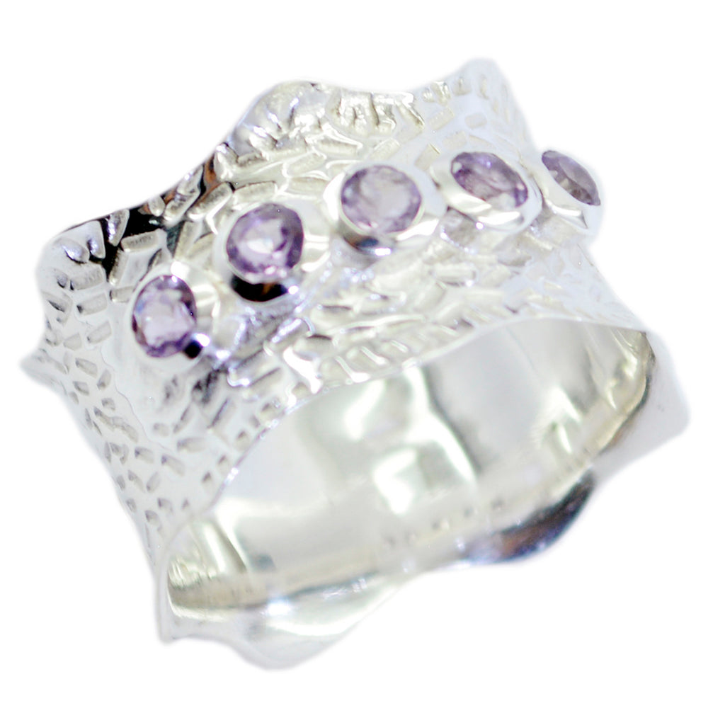 Amethyst Penta German 92.5 Silver Purple Gemstones Mid weight Vintage Band Jewelry