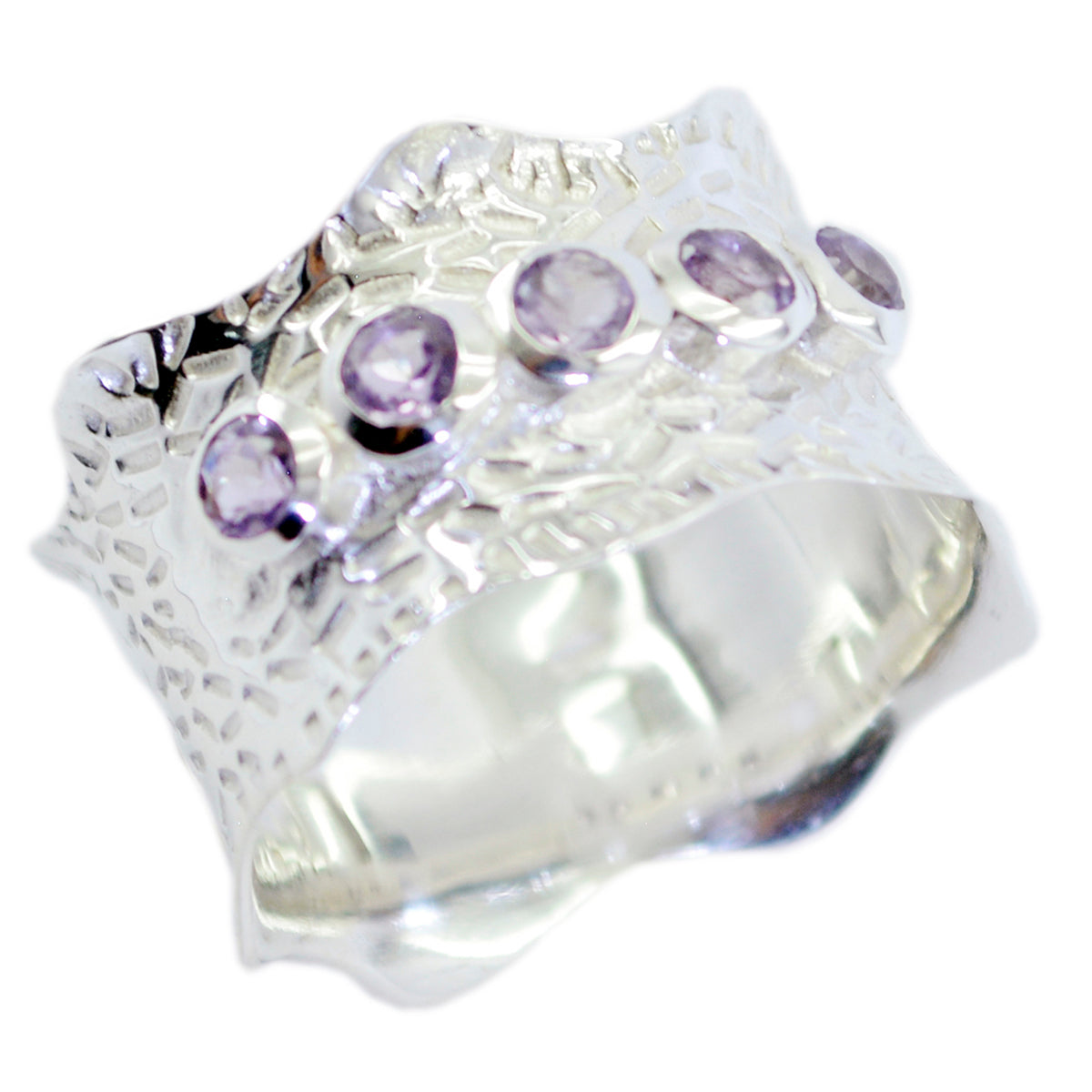 Amethyst Penta German 92.5 Silver Purple Gemstones Mid weight Vintage Band Jewelry