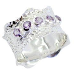 Amethyst Penta German 92.5 Silver Purple Gemstones Mid weight Vintage Band Jewelry