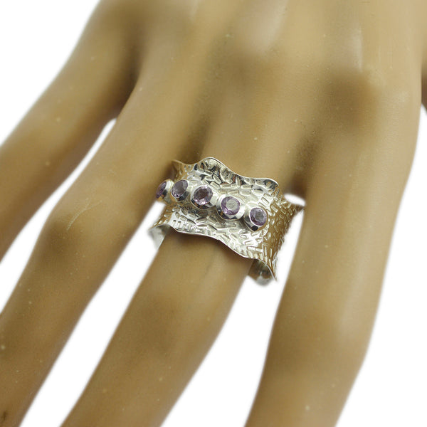 Amethyst Penta German 92.5 Silver Purple Gemstones Mid weight Vintage Band Jewelry
