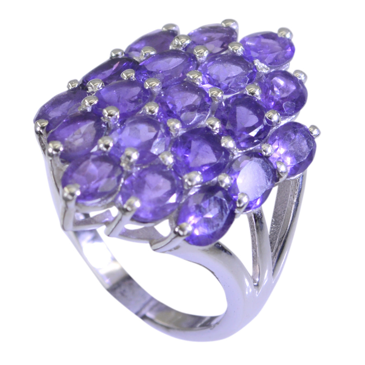 Anillo de sello de peso medio con amatista y múltiples piedras preciosas moradas de plata egipcia. Imagen secundaria del producto