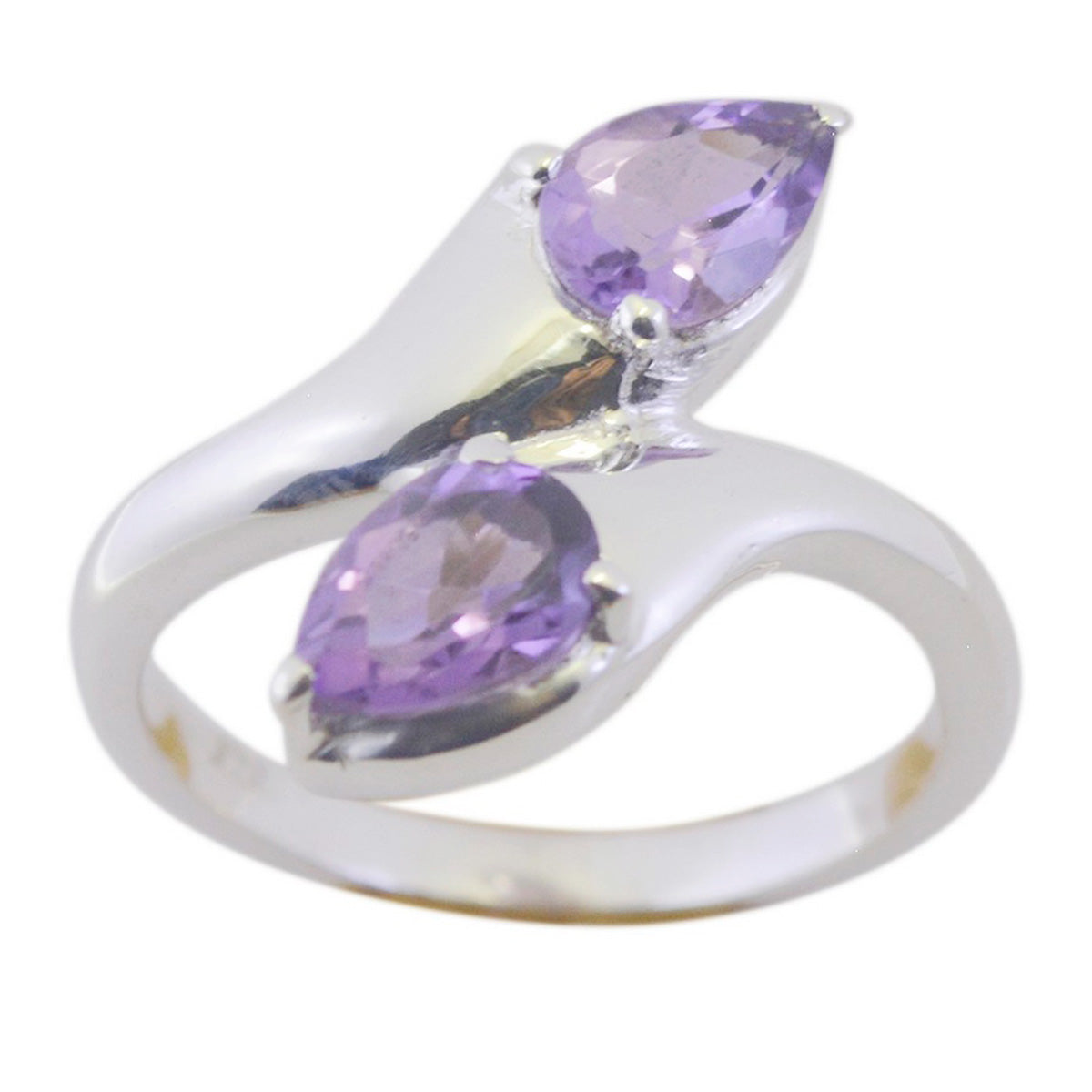 Amethyst Toi et Moi Indian Sterling Silver Purple Gemstone Slim Boho Ring Jewelry Imagen principal del producto