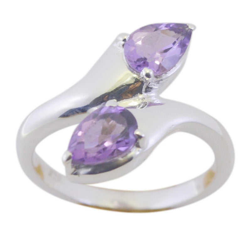 Amethyst Toi et Moi Indian Sterling Silver Purple Gemstone Slim Boho Ring Jewelry