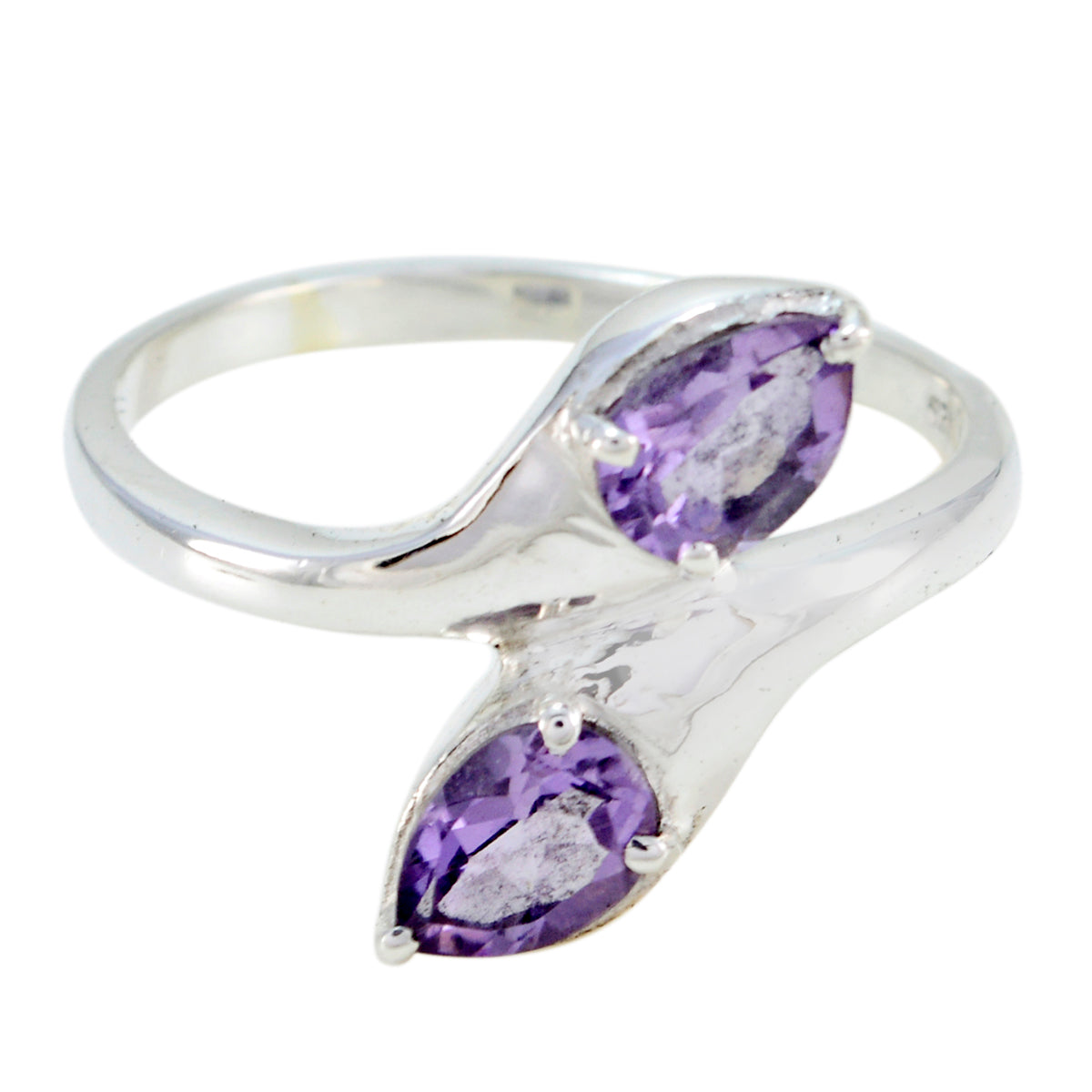 Amethyst Toi et Moi Indian Sterling Silver Purple Gemstone Slim Boho Ring Jewelry