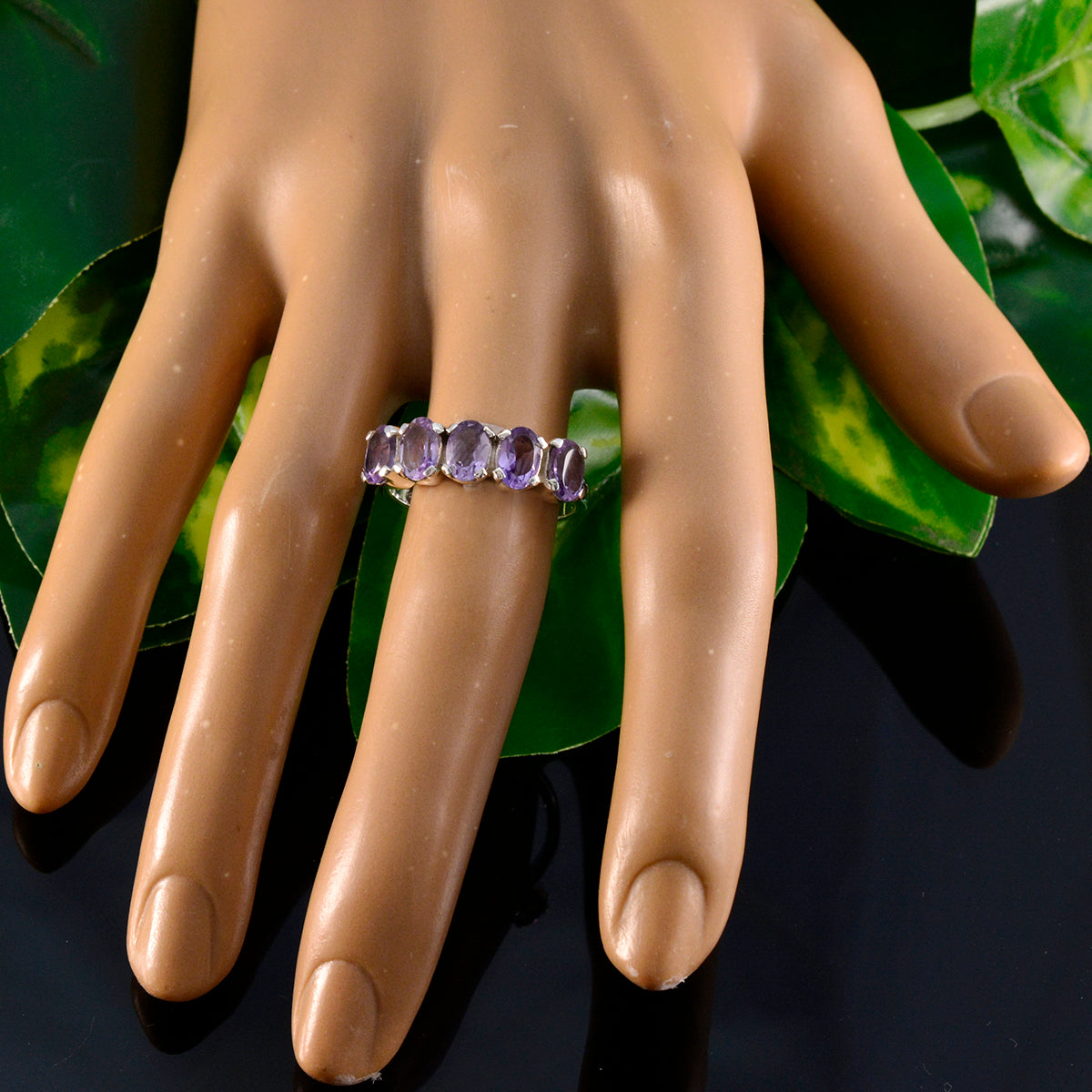 Amethyst Penta Moroccan Sterling Silver Purple Gems Featherlight Artisan Ring Jewellery