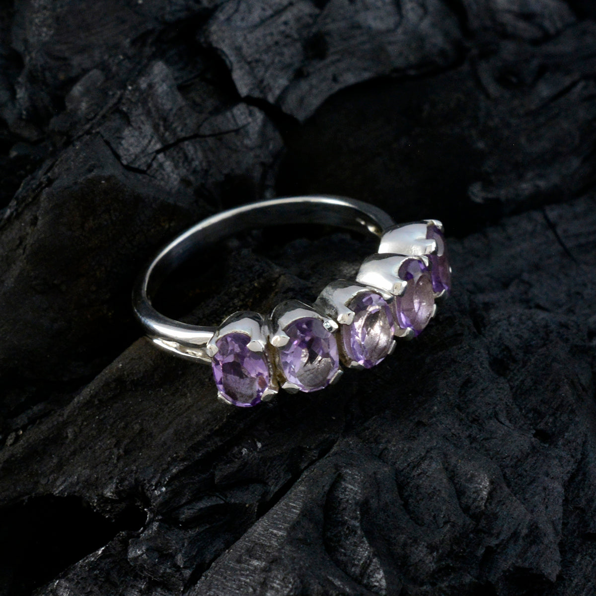 Amethyst Penta Moroccan Sterling Silver Purple Gems Featherlight Artisan Ring Jewellery