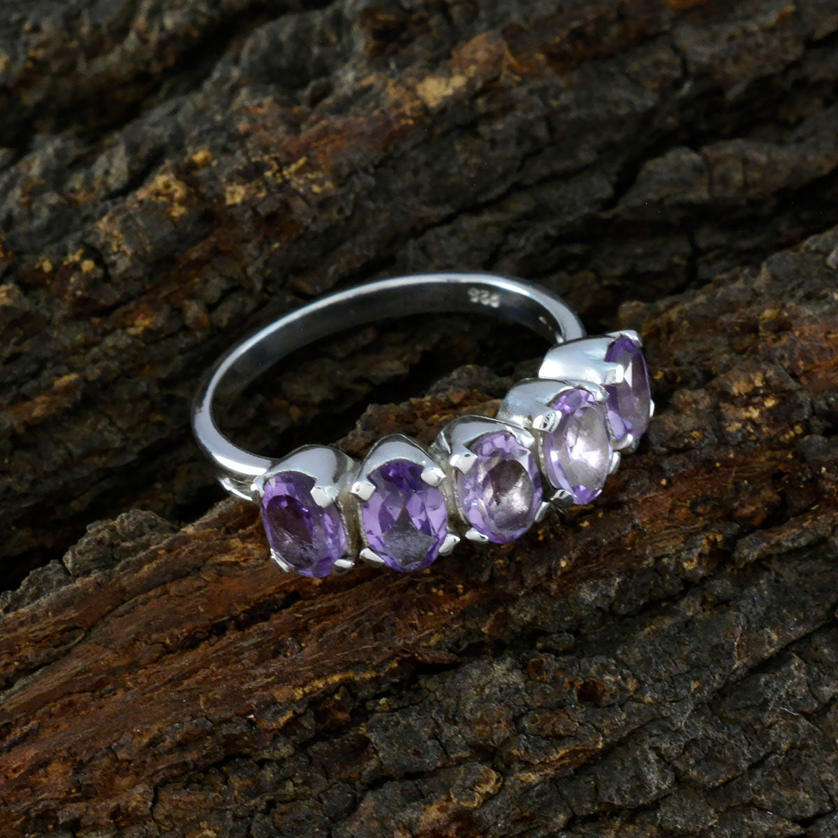 Amethyst Penta Moroccan Sterling Silver Purple Gems Featherlight Artisan Ring Jewellery