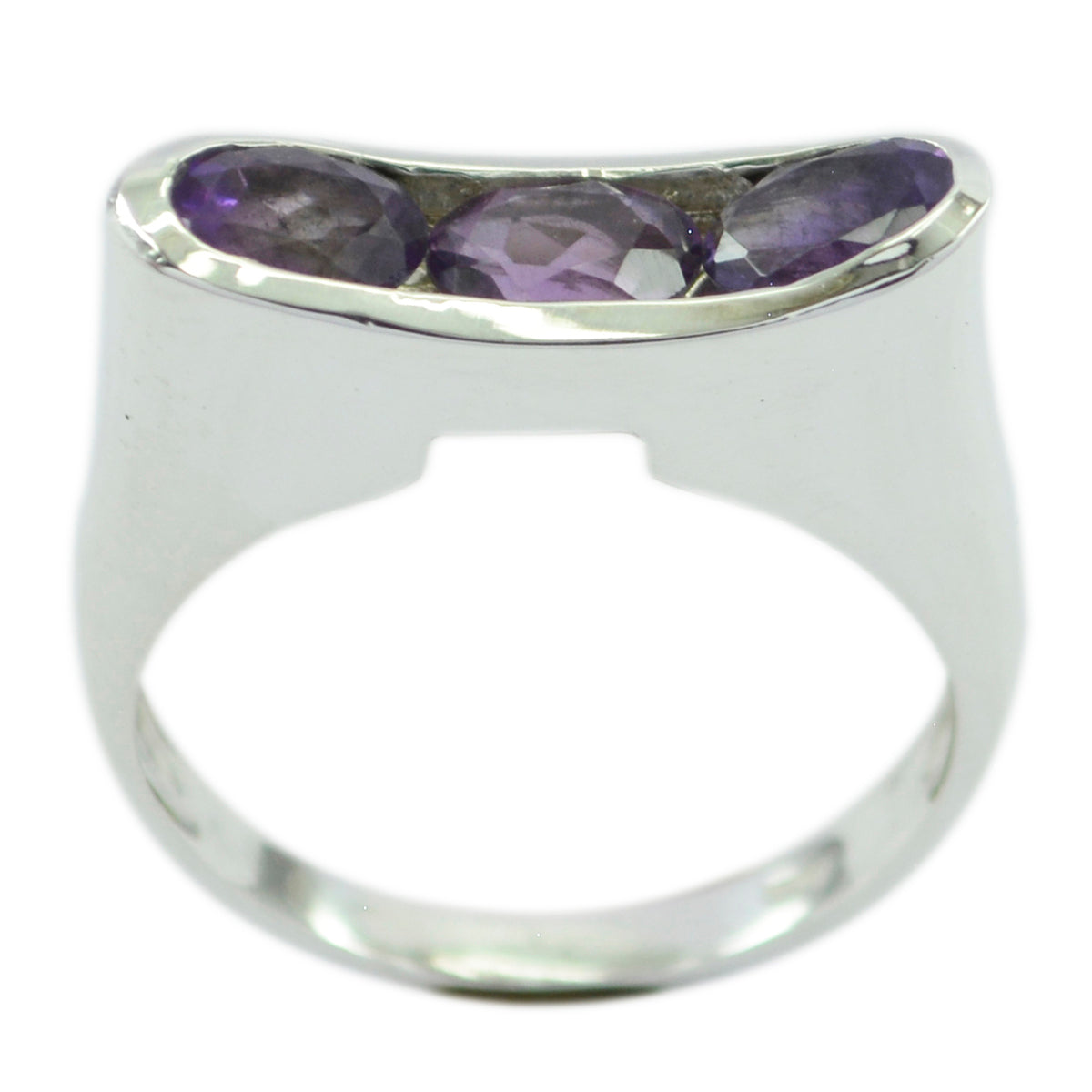 Amethyst Trilogy Moroccan 925 Sterling Silver Purple Gemstone Slim Romantic Ring Jewellery