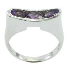 Amethyst Trilogy Moroccan 925 Sterling Silver Purple Gemstone Slim Romantic Ring Jewellery