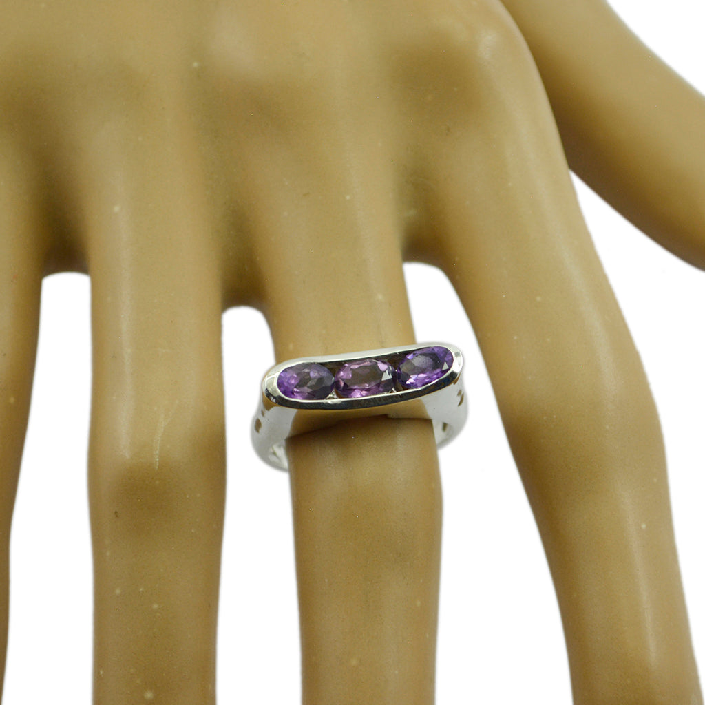 Amethyst Trilogy Moroccan 925 Sterling Silver Purple Gemstone Slim Romantic Ring Jewellery