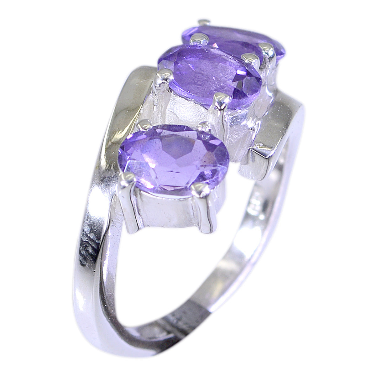 Amethyst Trilogy Egyptian 925 Silver Purple Gems Classic Abstract Ring Jewellery Imagen principal del producto