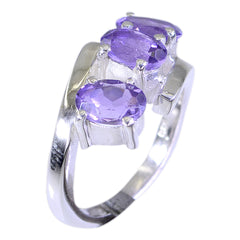 Amethyst Trilogy Egyptian 925 Silver Purple Gems Classic Abstract Ring Jewellery