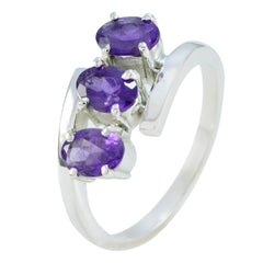Amethyst Trilogy Egyptian 925 Silver Purple Gems Classic Abstract Ring Jewellery