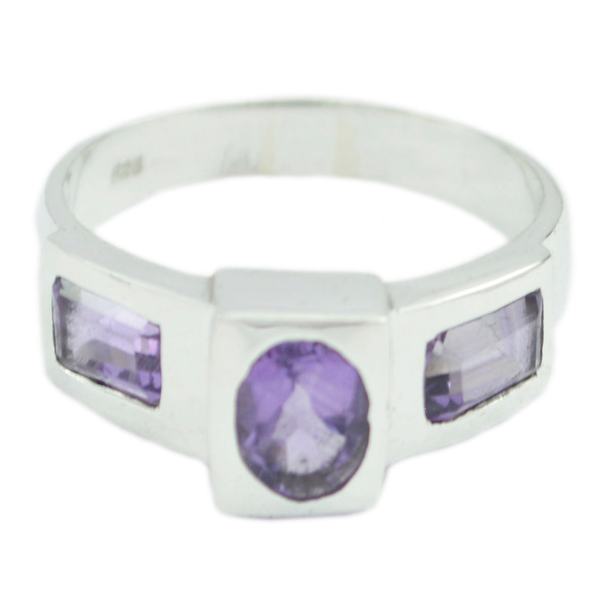 Amethyst Trilogy French 92.5 Silver Purple Gemstone Slim Graceful Ring Jewelry