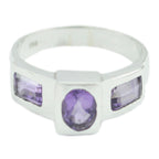 Amethyst Trilogy French 92.5 Silver Purple Gemstone Slim Graceful Ring Jewelry