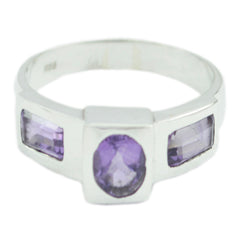 Amethyst Trilogy French 92.5 Silver Purple Gemstone Slim Graceful Ring Jewelry