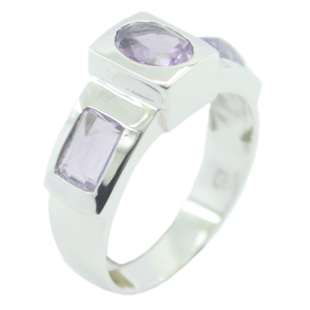 Amethyst Trilogy French 92.5 Silver Purple Gemstone Slim Graceful Ring Jewelry
